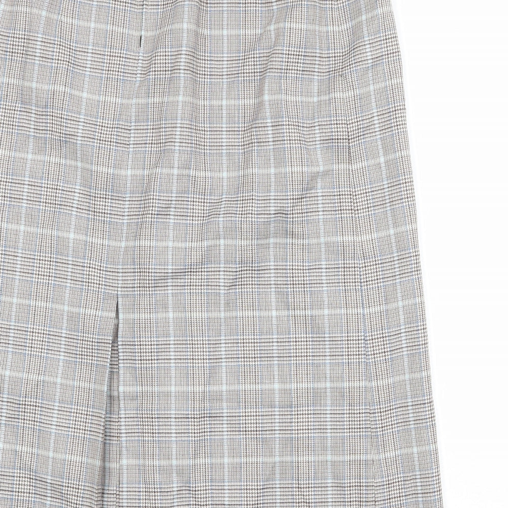 Biendella Womens Beige Plaid Polyester Pleated Skirt Size 28 in Zip