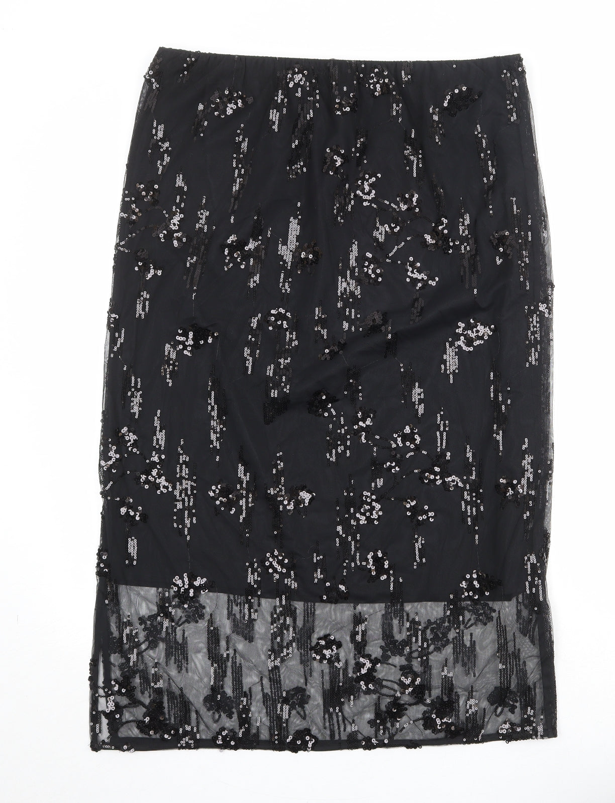 Marks and Spencer Womens Black Geometric Polyester A-Line Skirt Size 16