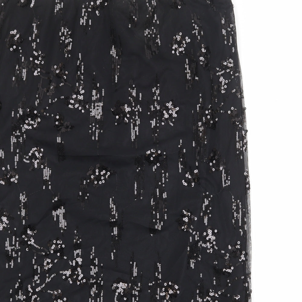 Marks and Spencer Womens Black Geometric Polyester A-Line Skirt Size 16