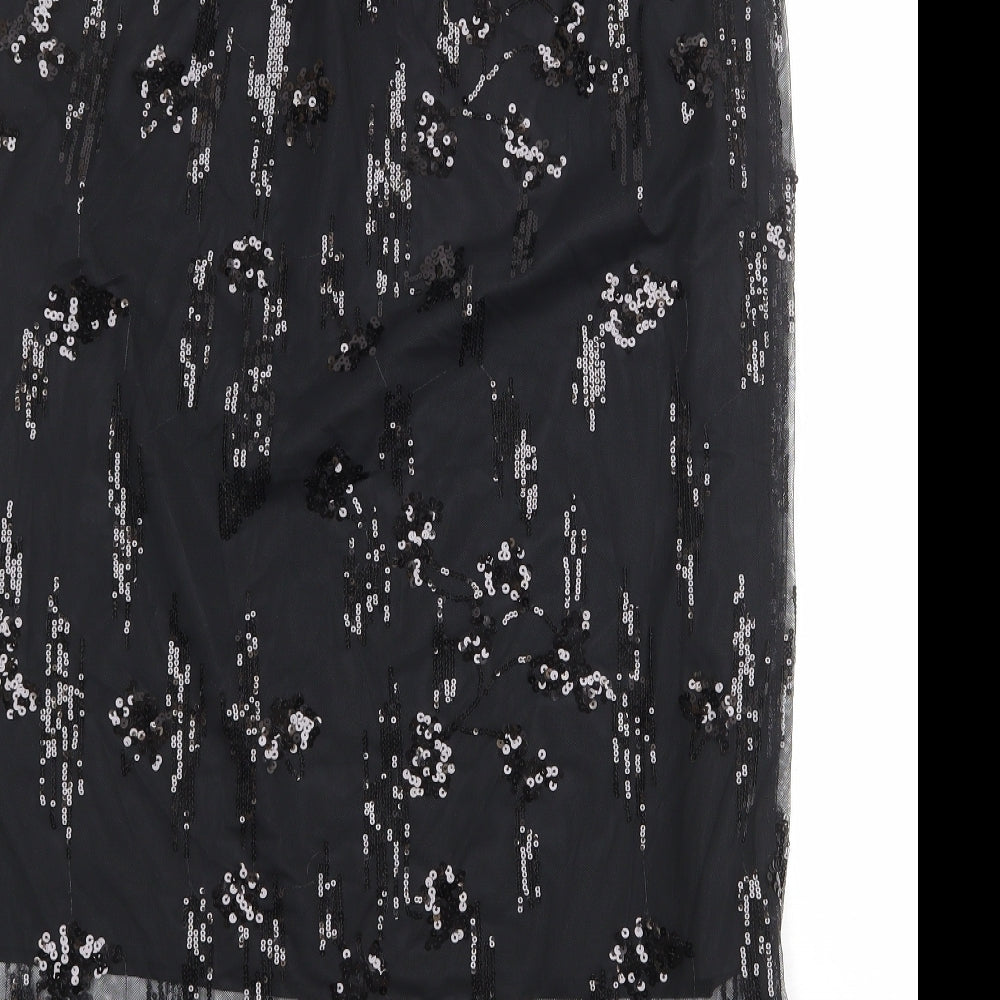Marks and Spencer Womens Black Geometric Polyester A-Line Skirt Size 16