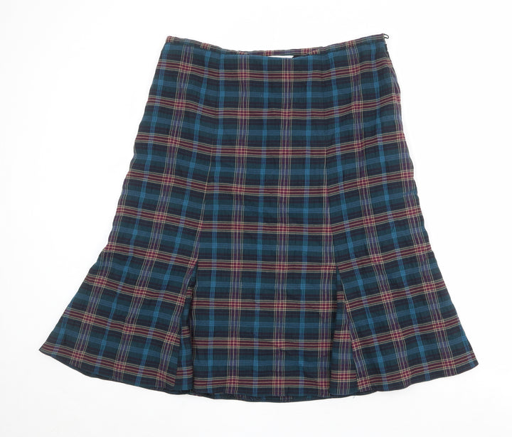 EAST Womens Multicoloured Plaid Polyester Swing Skirt Size 34 in Zip