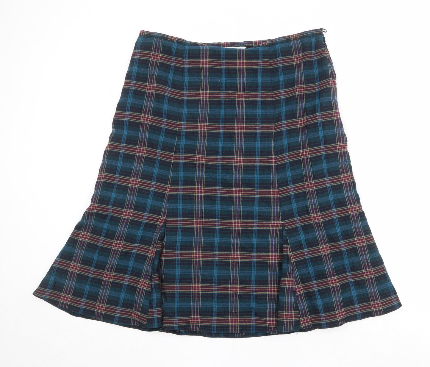 EAST Womens Multicoloured Plaid Polyester Swing Skirt Size 34 in Zip