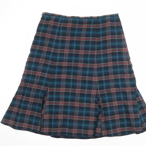 EAST Womens Multicoloured Plaid Polyester Swing Skirt Size 34 in Zip