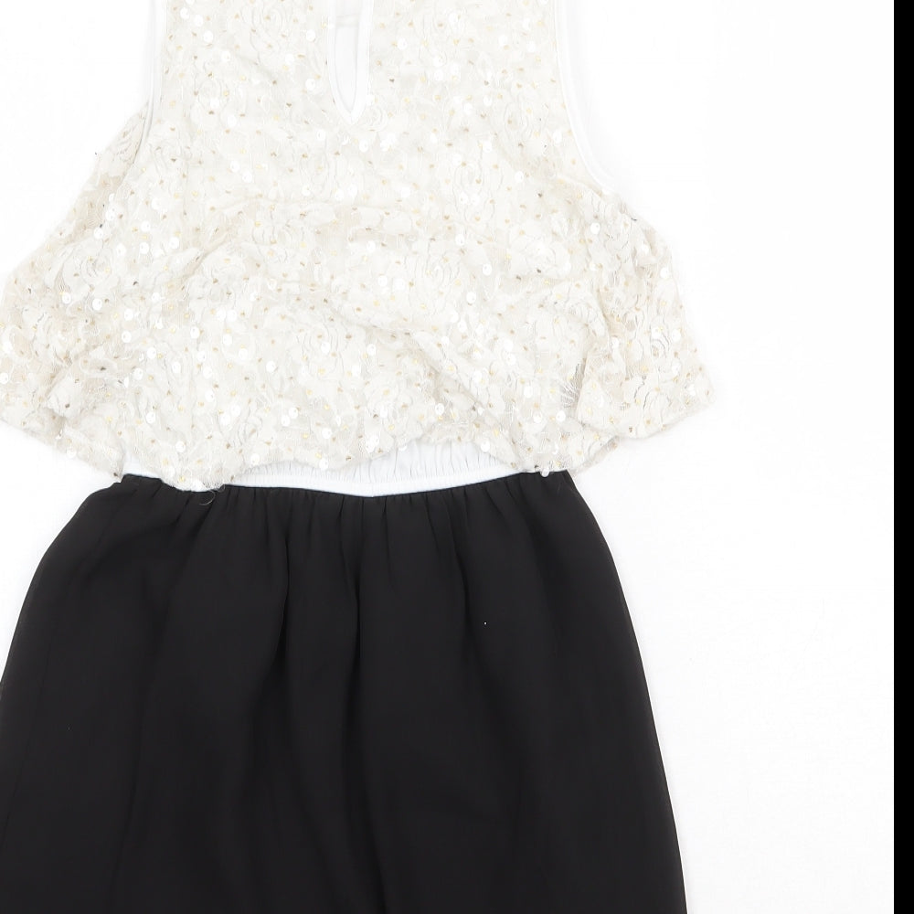 M&Co Girls Black Colourblock Polyester Playsuit One-Piece Size 11 Years Button