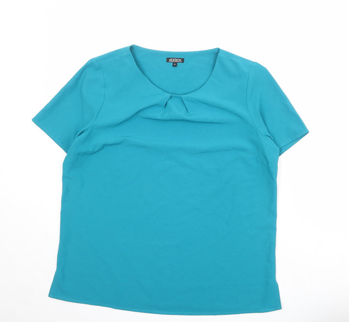 Vortex Womens Blue Polyester Basic T-Shirt Size 14 Round Neck