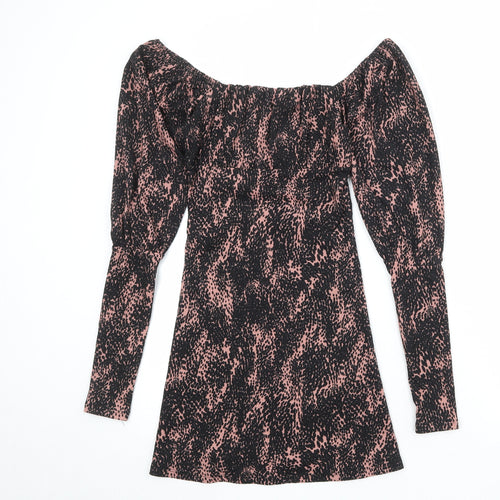 Topshop Womens Black Geometric Polyester A-Line Size 6 Square Neck Pullover