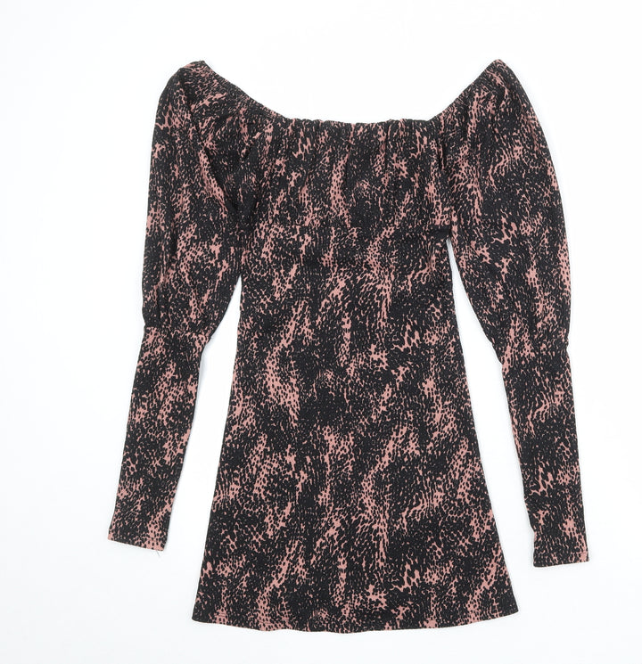 Topshop Womens Black Geometric Polyester A-Line Size 6 Square Neck Pullover
