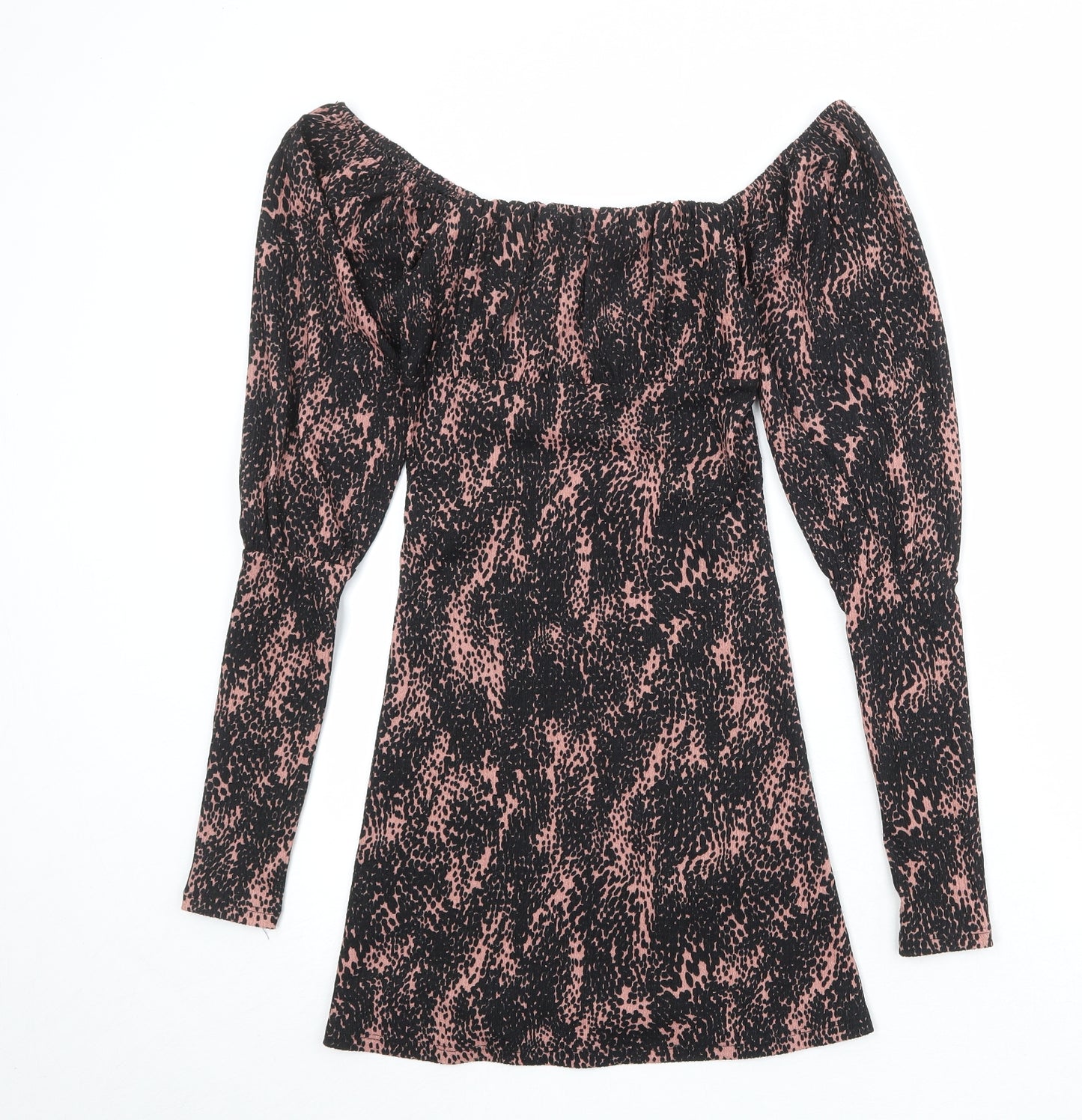 Topshop Womens Black Geometric Polyester A-Line Size 6 Square Neck Pullover