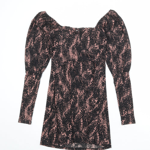 Topshop Womens Black Geometric Polyester A-Line Size 6 Square Neck Pullover