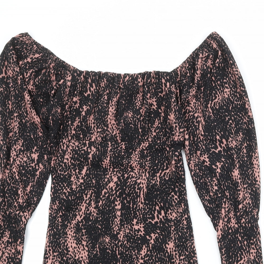 Topshop Womens Black Geometric Polyester A-Line Size 6 Square Neck Pullover