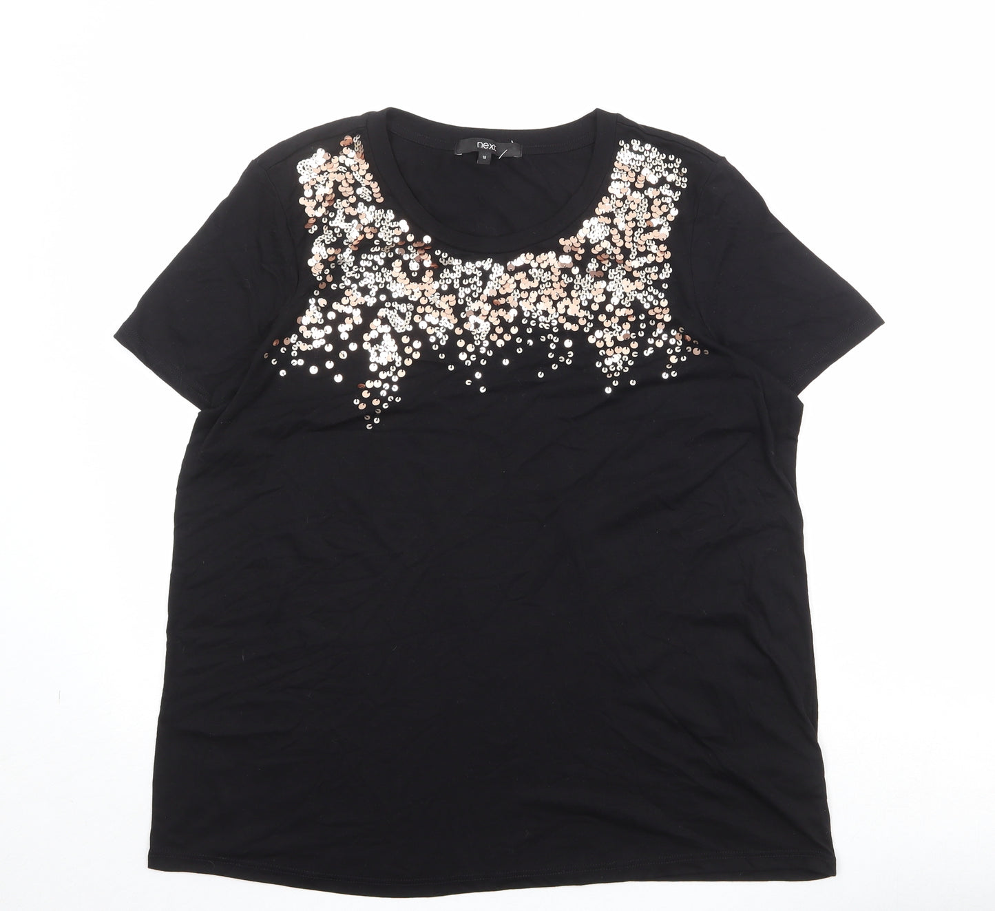 NEXT Womens Black Viscose Basic T-Shirt Size 18 Round Neck