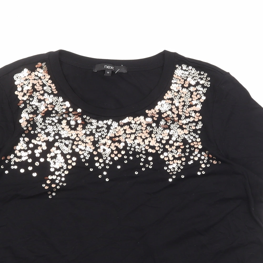 NEXT Womens Black Viscose Basic T-Shirt Size 18 Round Neck
