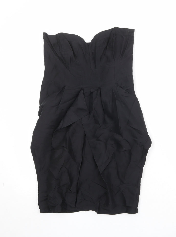 Warehouse Womens Black Silk Maxi Size 10 Sweetheart Zip