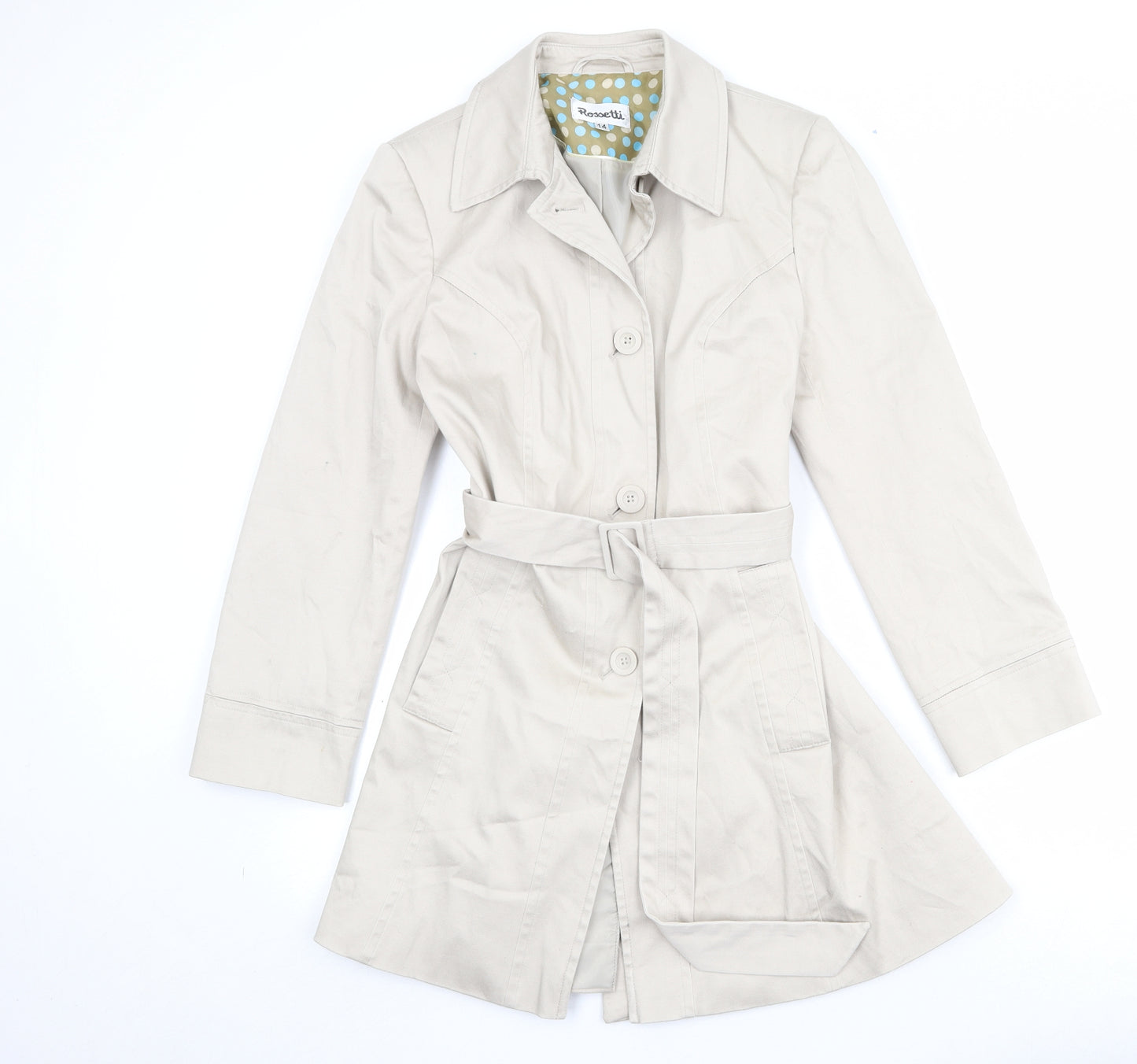 Rossetti Womens Beige Trench Coat Coat Size 14 Button
