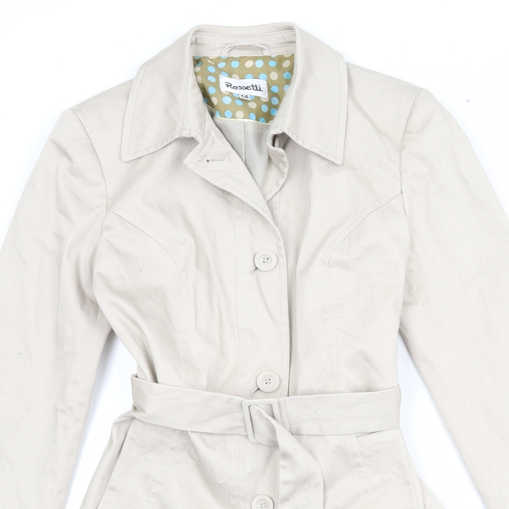 Rossetti Womens Beige Trench Coat Coat Size 14 Button