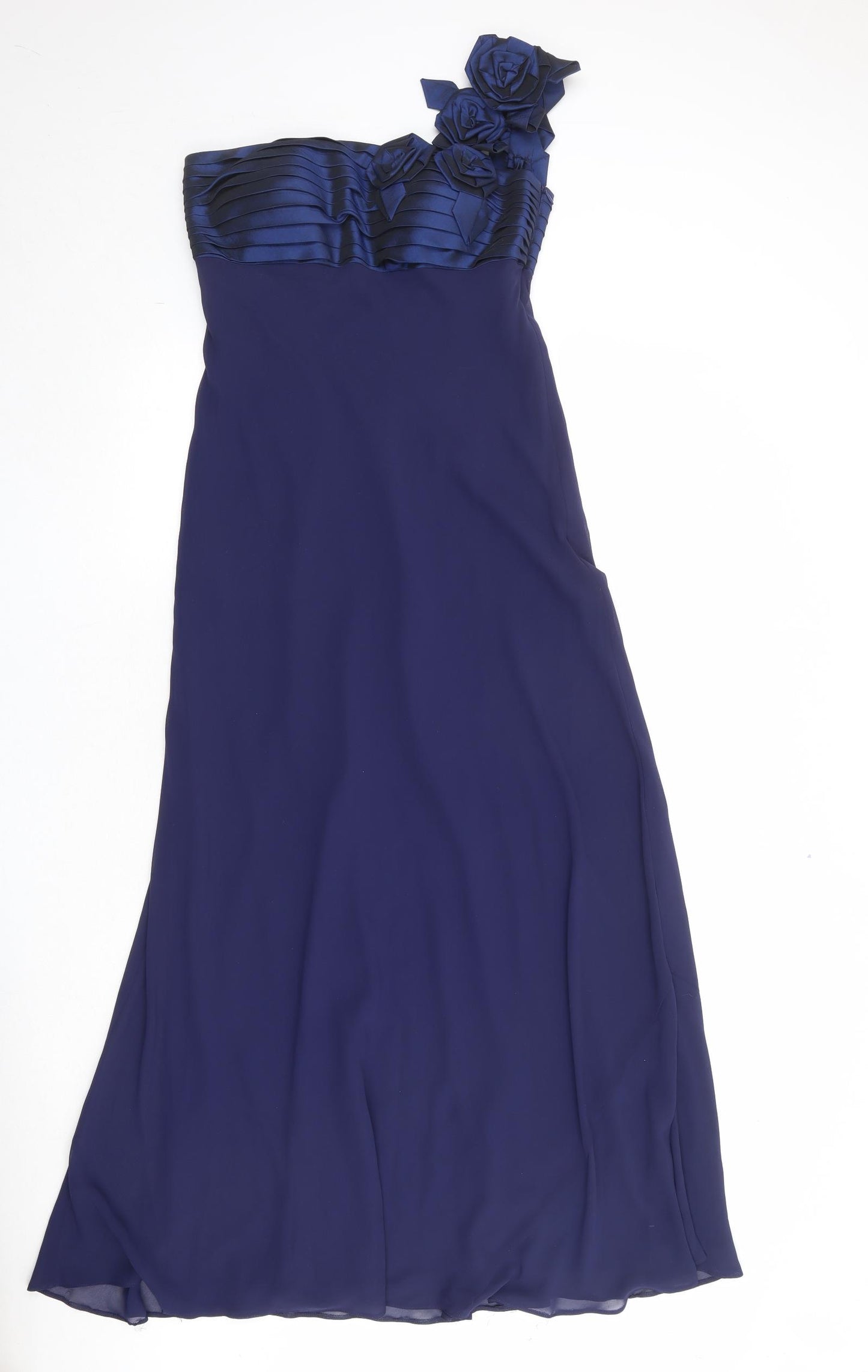 Debut Womens Blue Polyester Ball Gown Size 10 Off the Shoulder Zip - Flower Detail