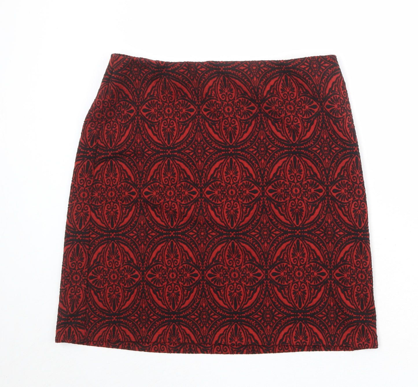Marks and Spencer Womens Red Geometric Polyester A-Line Skirt Size 16
