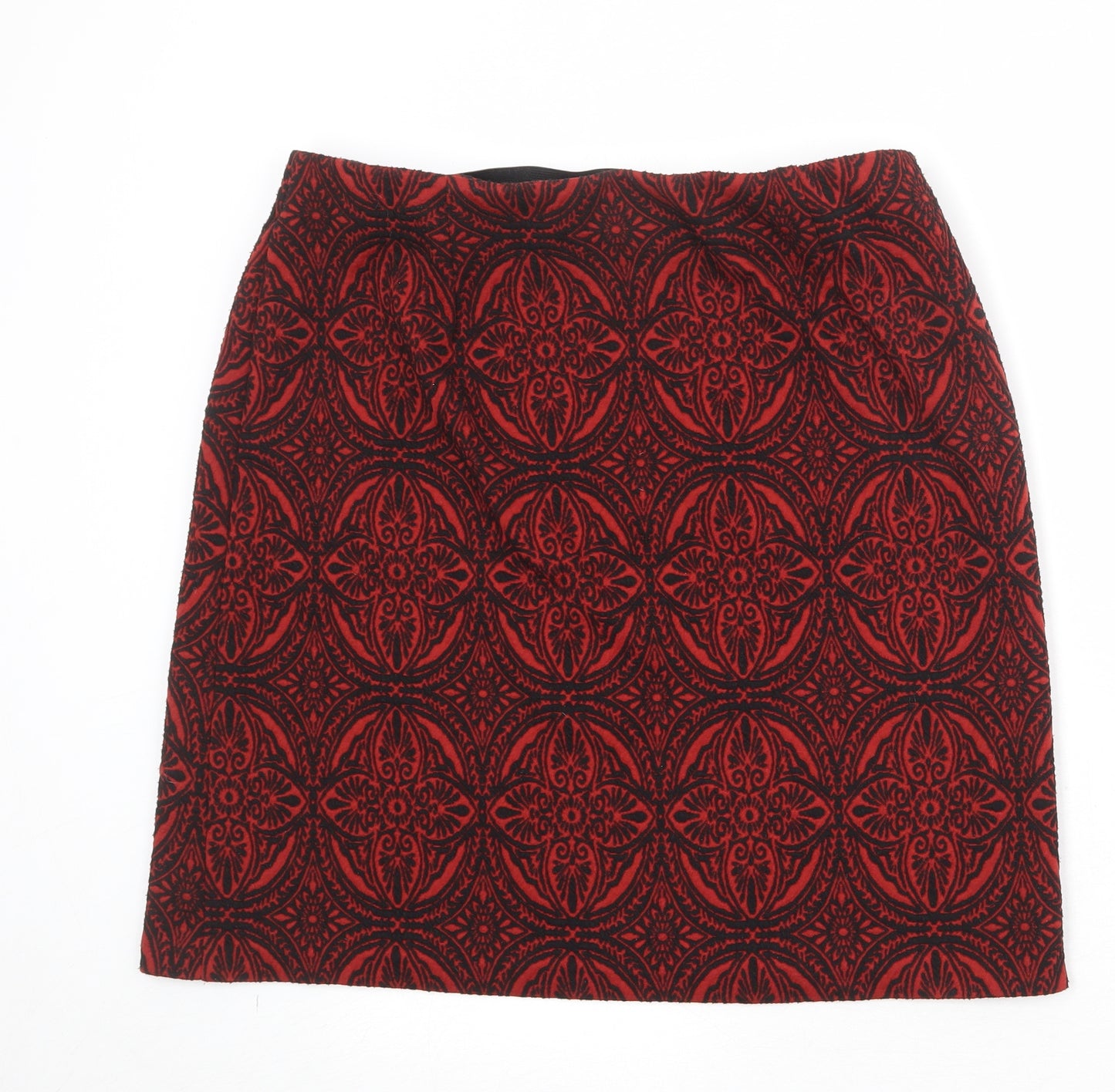 Marks and Spencer Womens Red Geometric Polyester A-Line Skirt Size 16