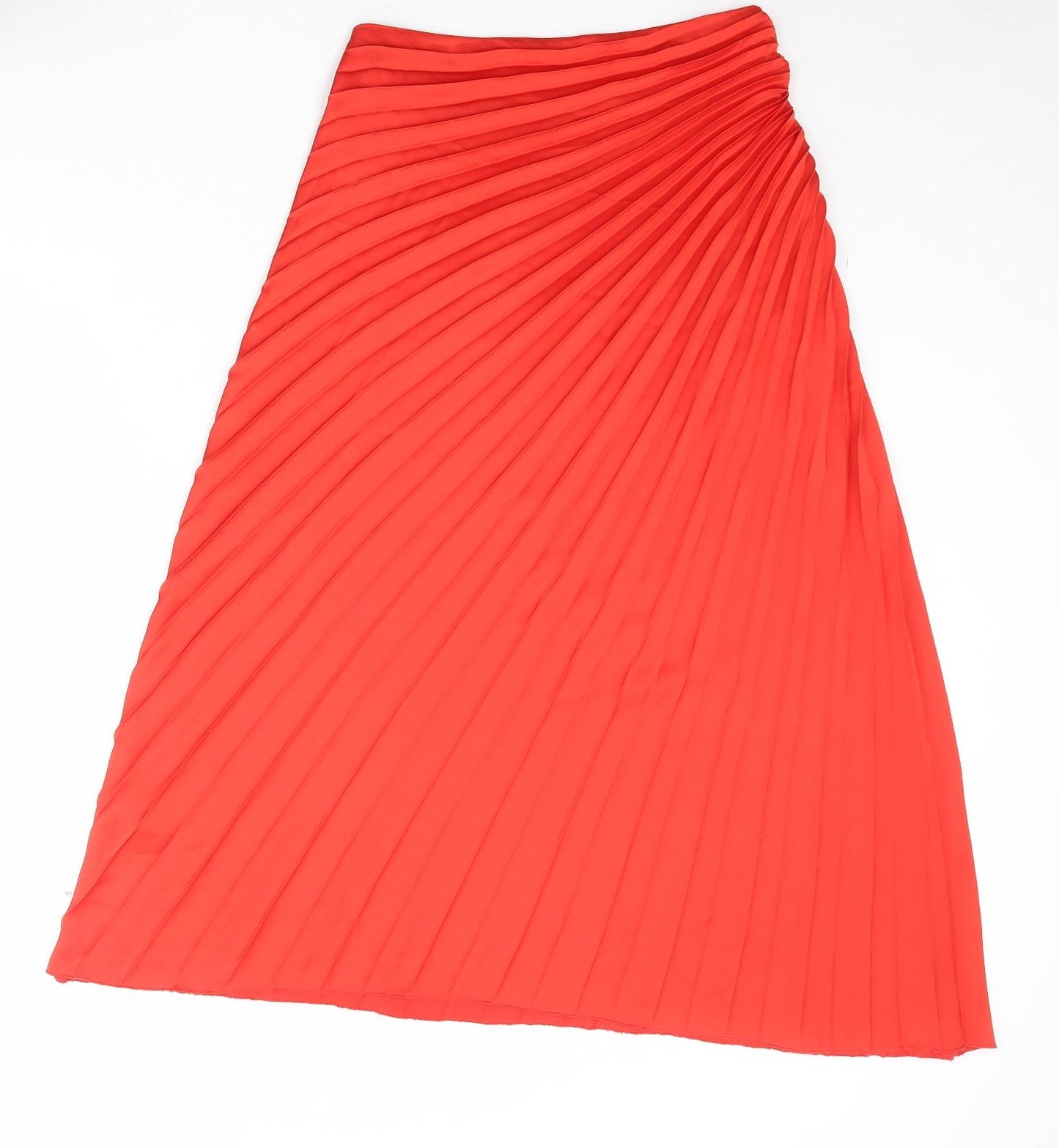 Marks and Spencer Womens Orange Polyester Pleated Skirt Size 8 Zip