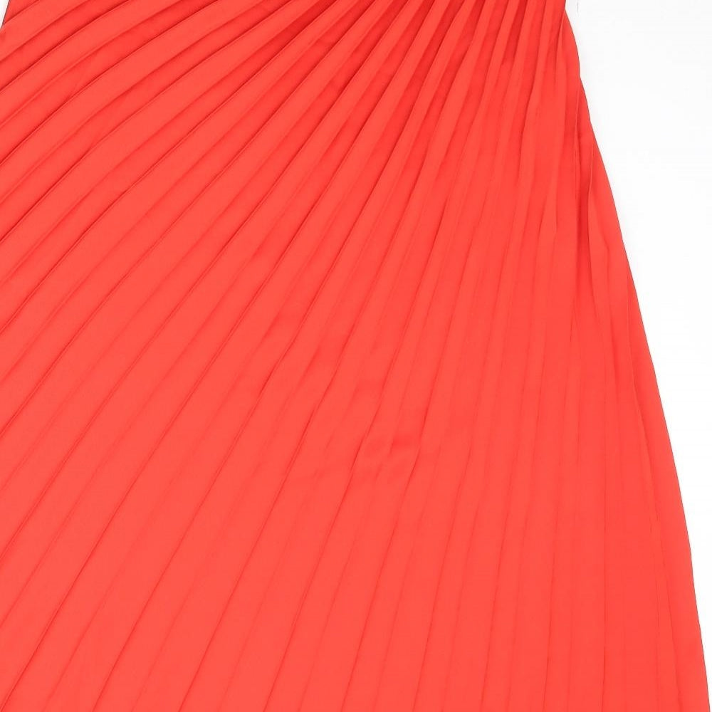 Marks and Spencer Womens Orange Polyester Pleated Skirt Size 8 Zip