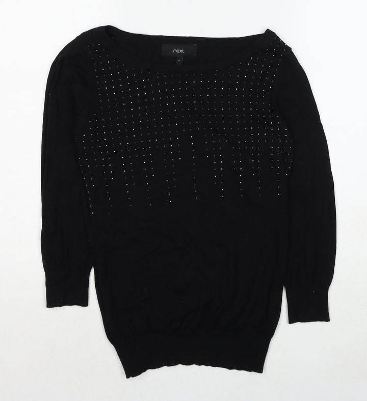 NEXT Womens Black Boat Neck Cotton Pullover Jumper Size 8