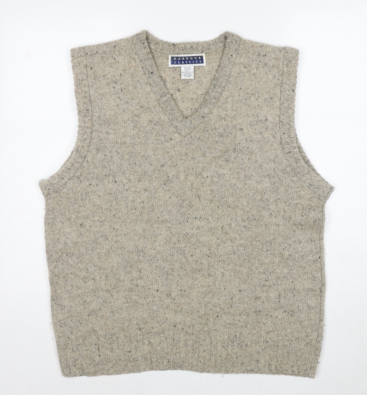 Harbour Classics Mens Beige V-Neck Wool Vest Jumper Size L Sleeveless