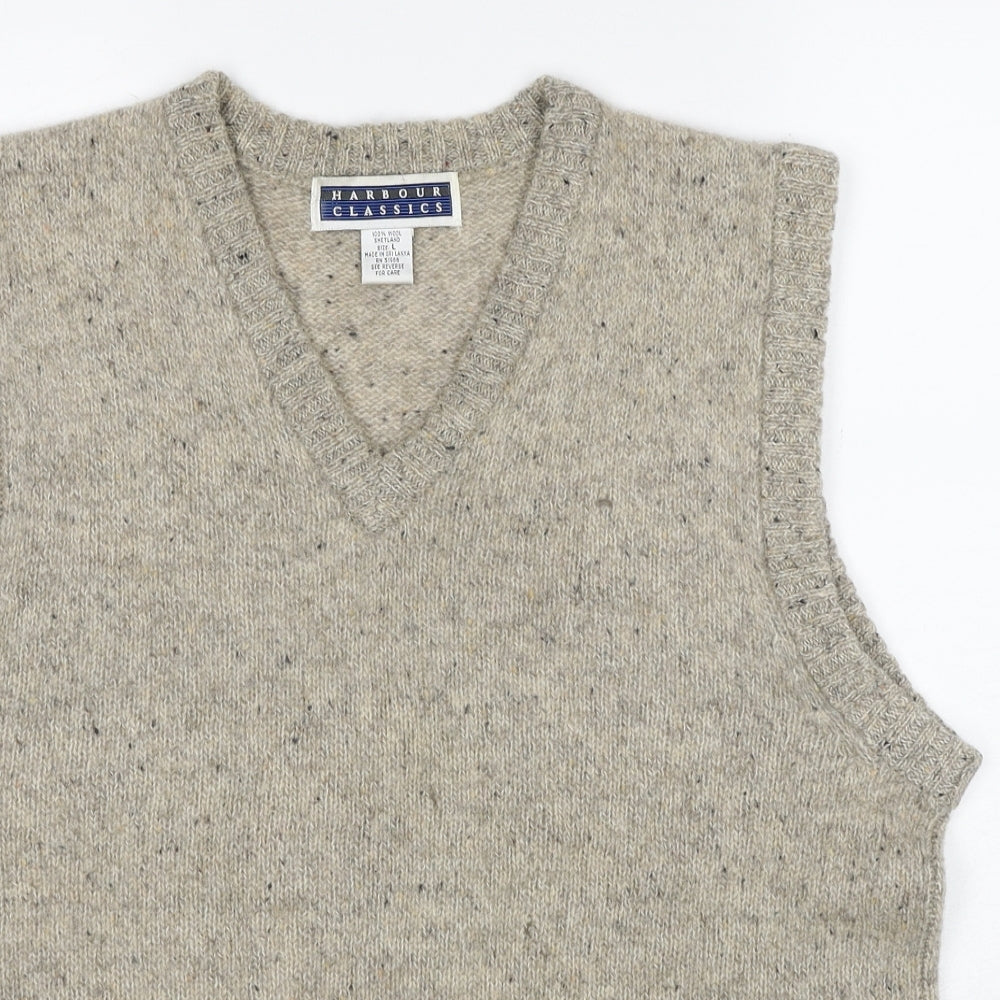 Harbour Classics Mens Beige V-Neck Wool Vest Jumper Size L Sleeveless