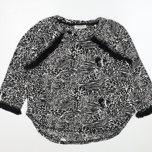 Indigo Womens Black Round Neck Animal Print Cotton Pullover Jumper Size 12 - Tiger Print