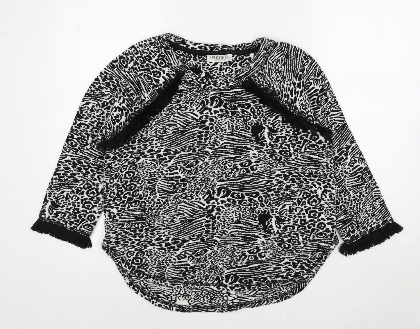Indigo Womens Black Round Neck Animal Print Cotton Pullover Jumper Size 12 - Tiger Print