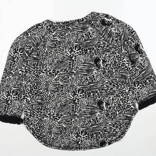 Indigo Womens Black Round Neck Animal Print Cotton Pullover Jumper Size 12 - Tiger Print