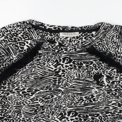 Indigo Womens Black Round Neck Animal Print Cotton Pullover Jumper Size 12 - Tiger Print