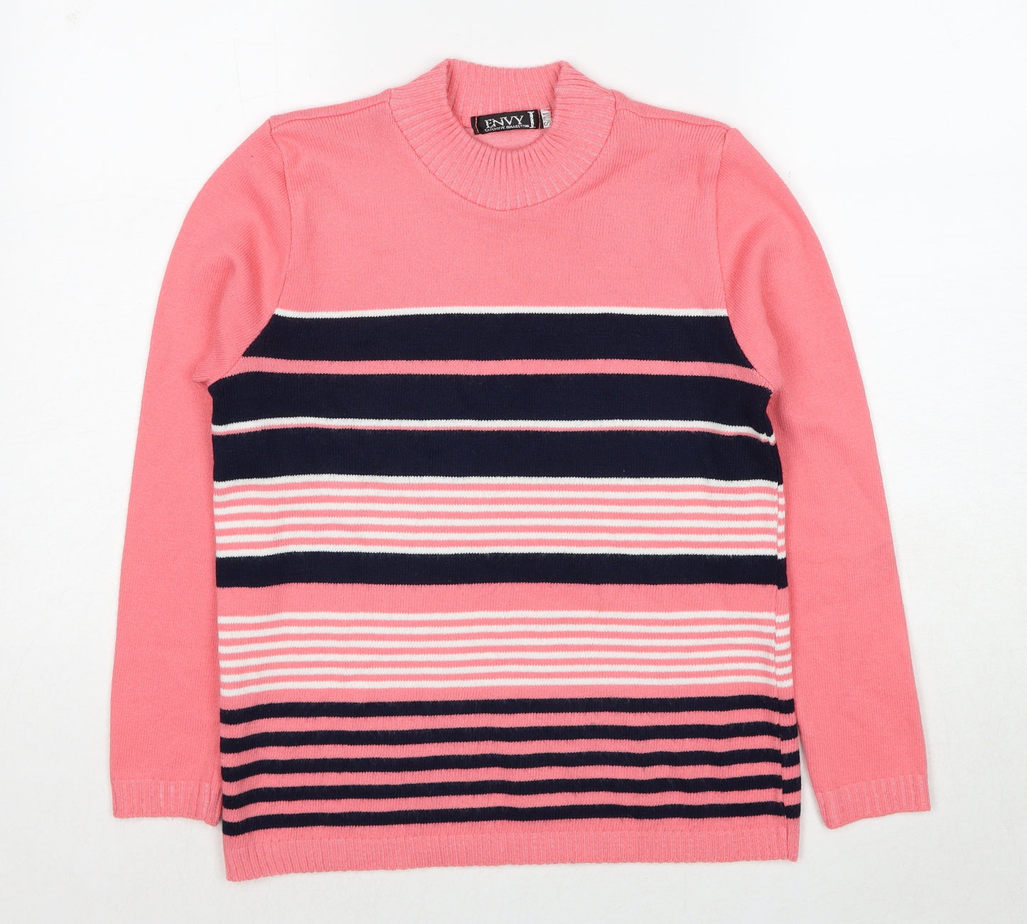 Envy Womens Pink Round Neck Striped Acrylic Pullover Jumper Size S - Size S/M