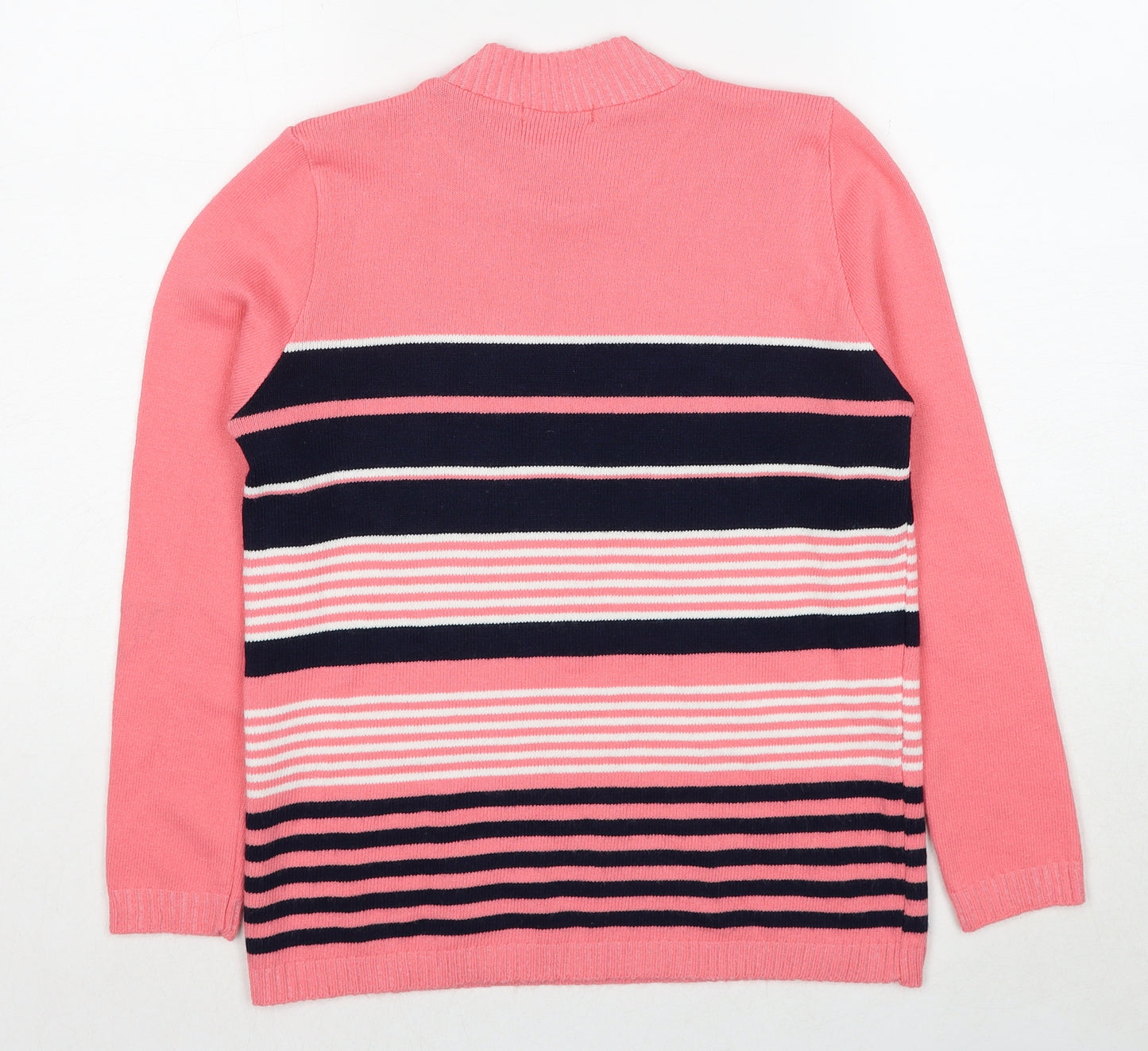 Envy Womens Pink Round Neck Striped Acrylic Pullover Jumper Size S - Size S/M