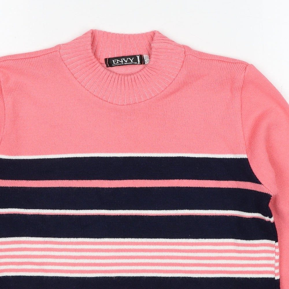 Envy Womens Pink Round Neck Striped Acrylic Pullover Jumper Size S - Size S/M