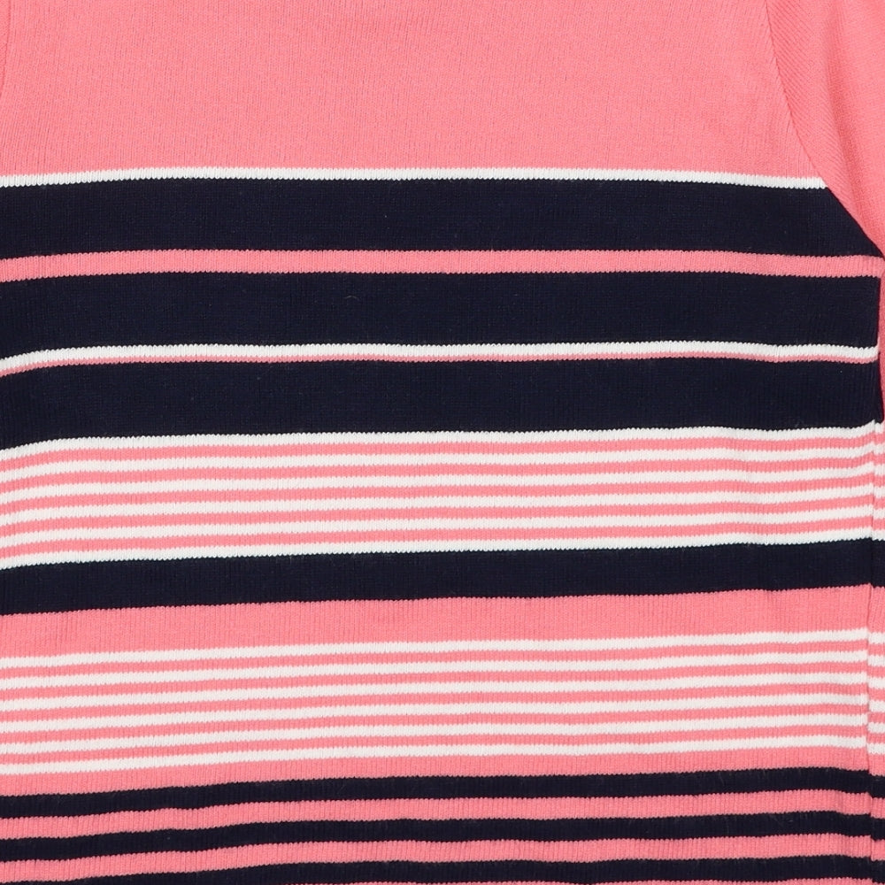 Envy Womens Pink Round Neck Striped Acrylic Pullover Jumper Size S - Size S/M