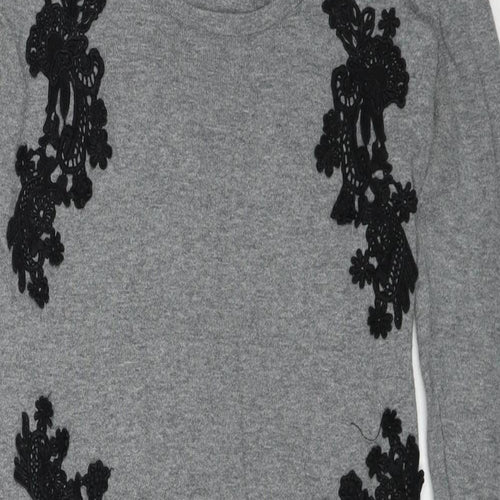 NEXT Womens Grey Cotton Jumper Dress Size 6 Boat Neck Pullover - Crocheted Lace Detail