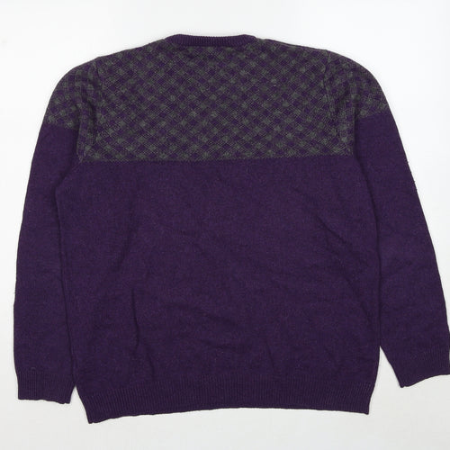 Marks and Spencer Mens Purple Round Neck Geometric Acrylic Pullover Jumper Size L Long Sleeve