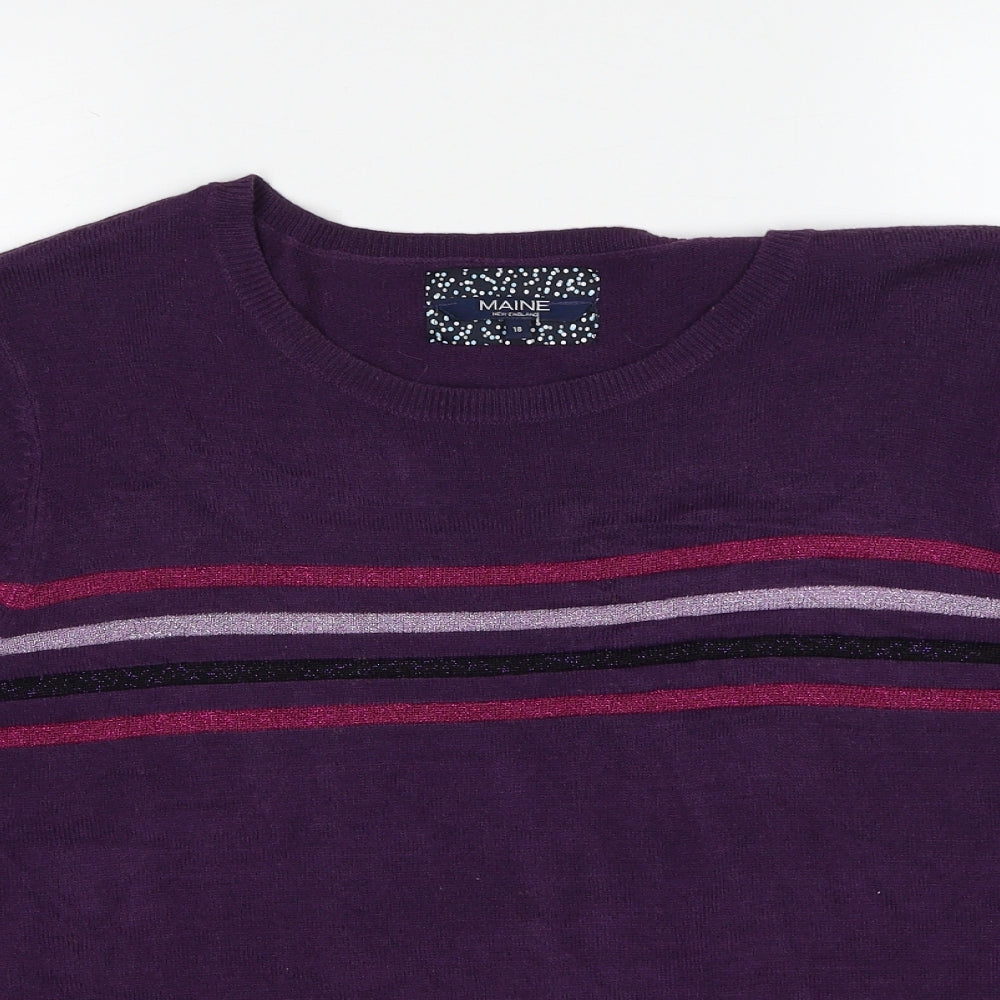 Maine Womens Purple Round Neck Striped Acrylic Pullover Jumper Size 18