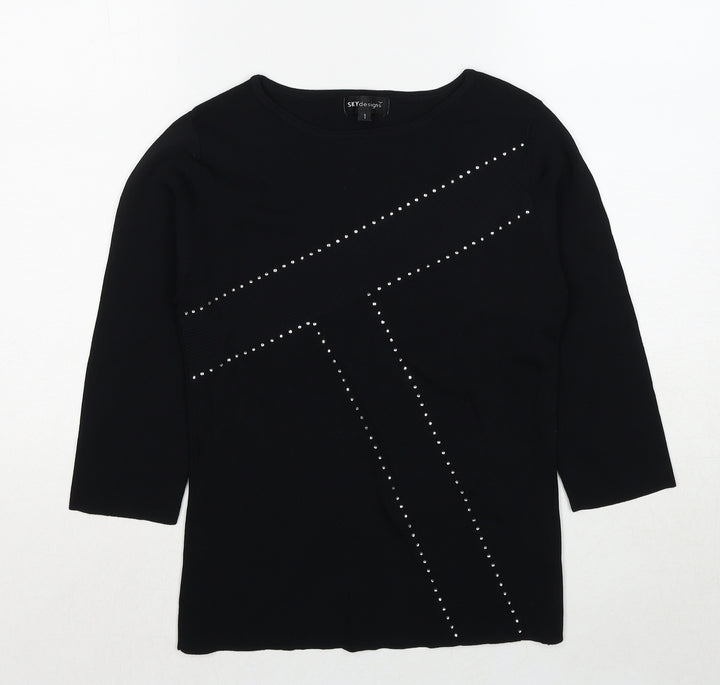Sky Design Womens Black Round Neck Nylon Pullover Jumper Size S - Label size 1