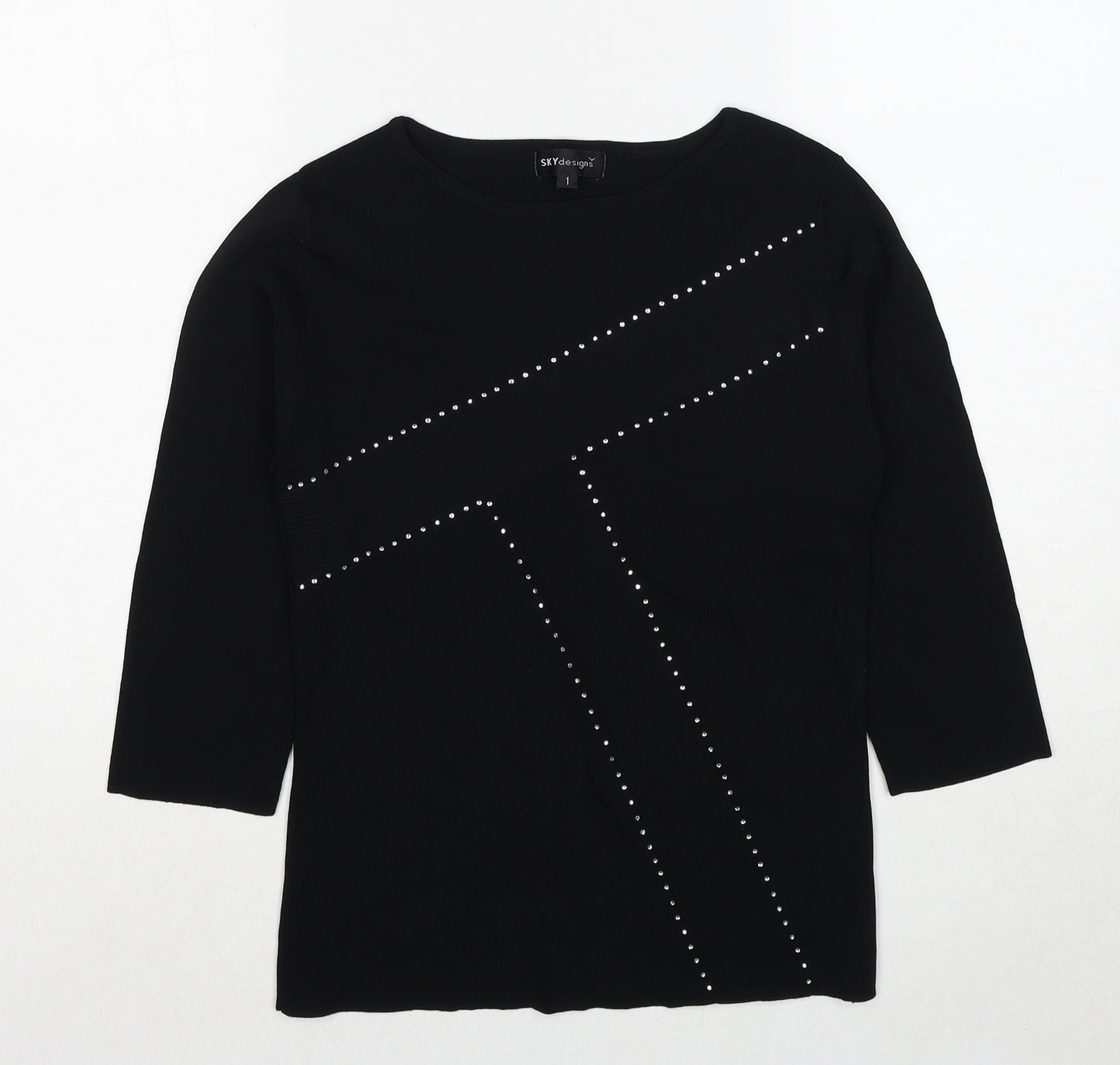 Sky Design Womens Black Round Neck Nylon Pullover Jumper Size S - Label size 1