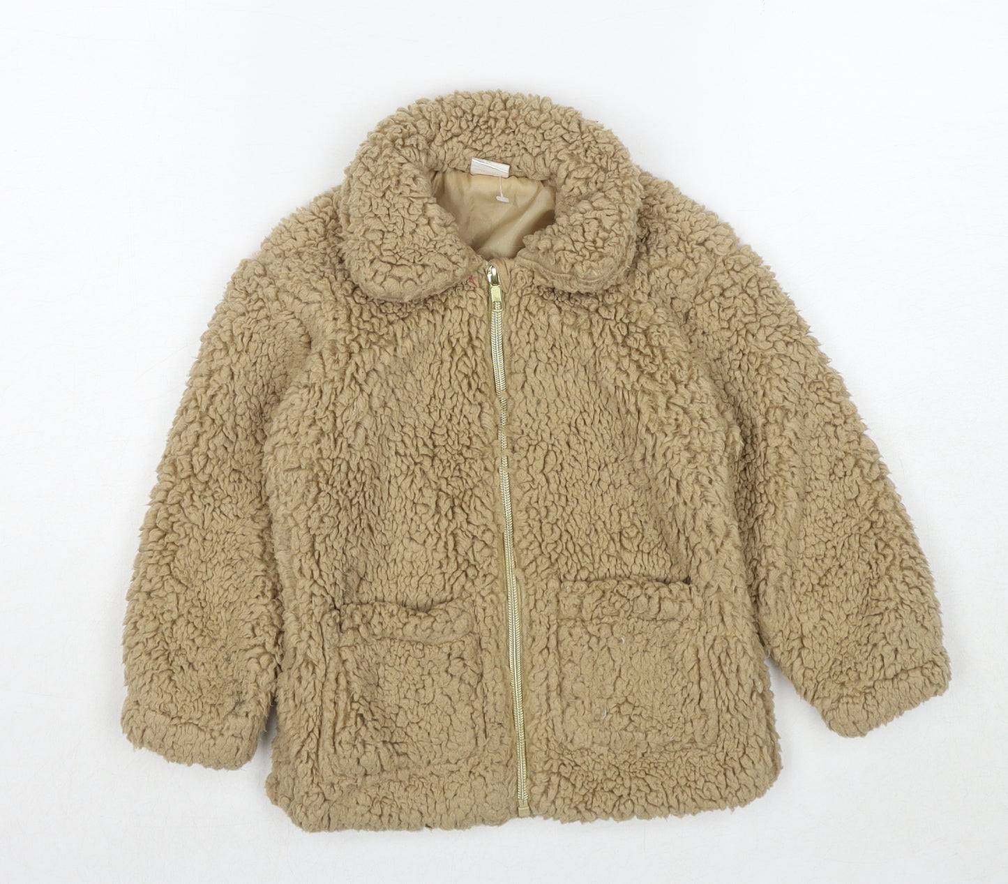 H&M Girls Beige Jacket Size 2-3 Years Zip - Sherpa