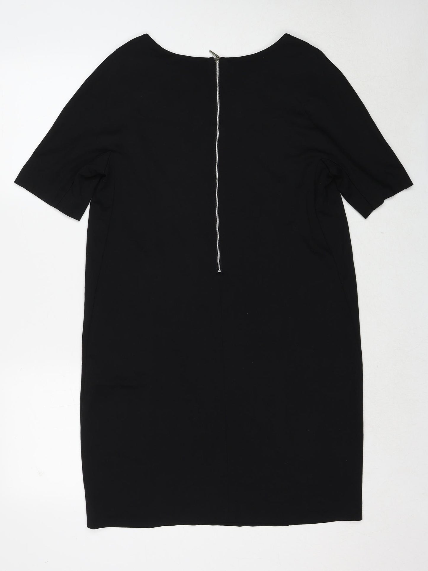 RESERVED Womens Black Viscose A-Line Size L Round Neck Zip