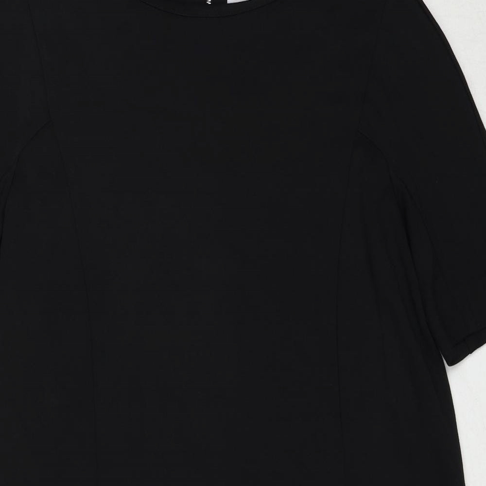 RESERVED Womens Black Viscose A-Line Size L Round Neck Zip