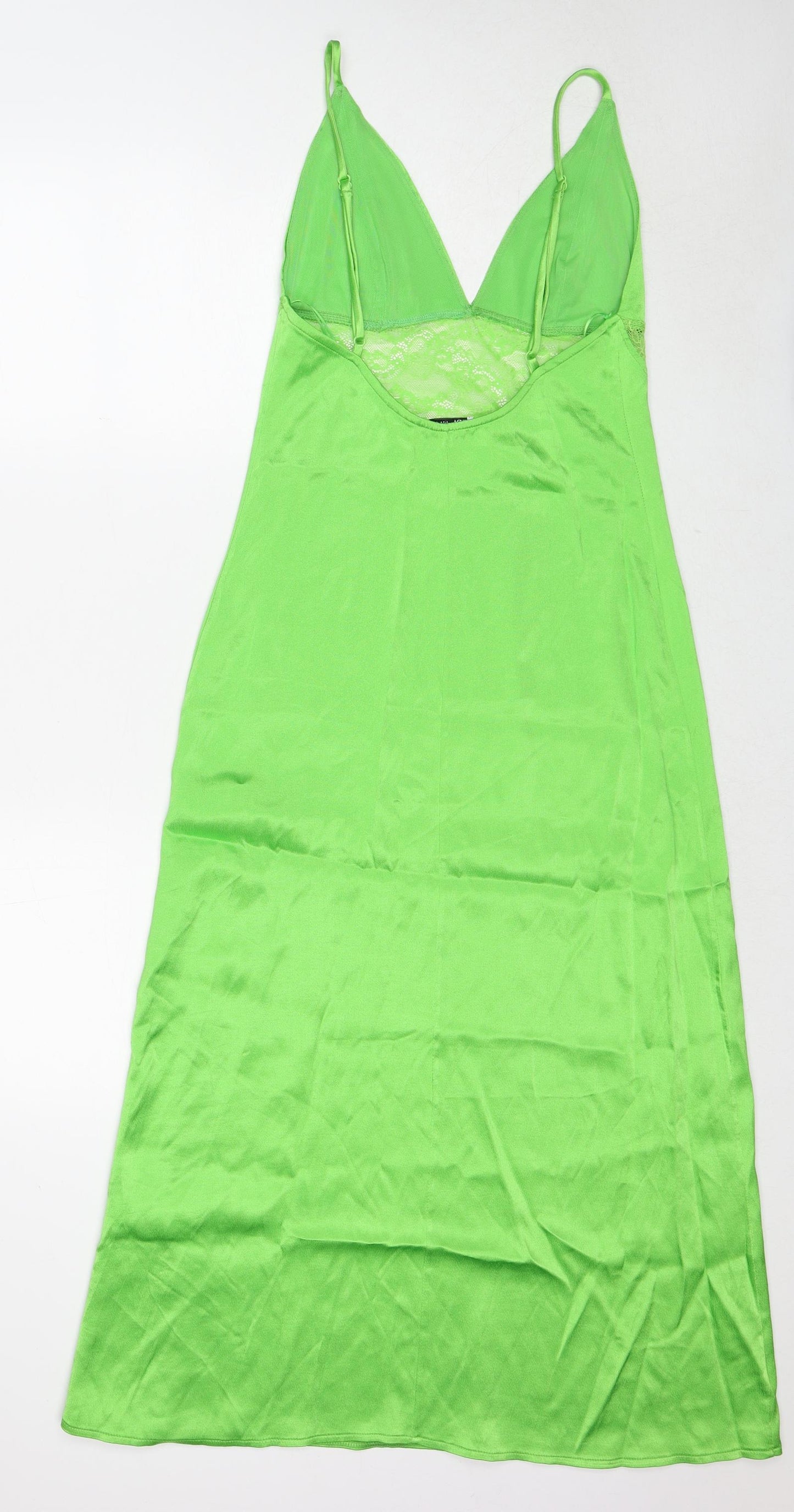 Zara Womens Green Polyester Slip Dress Size S V-Neck Zip