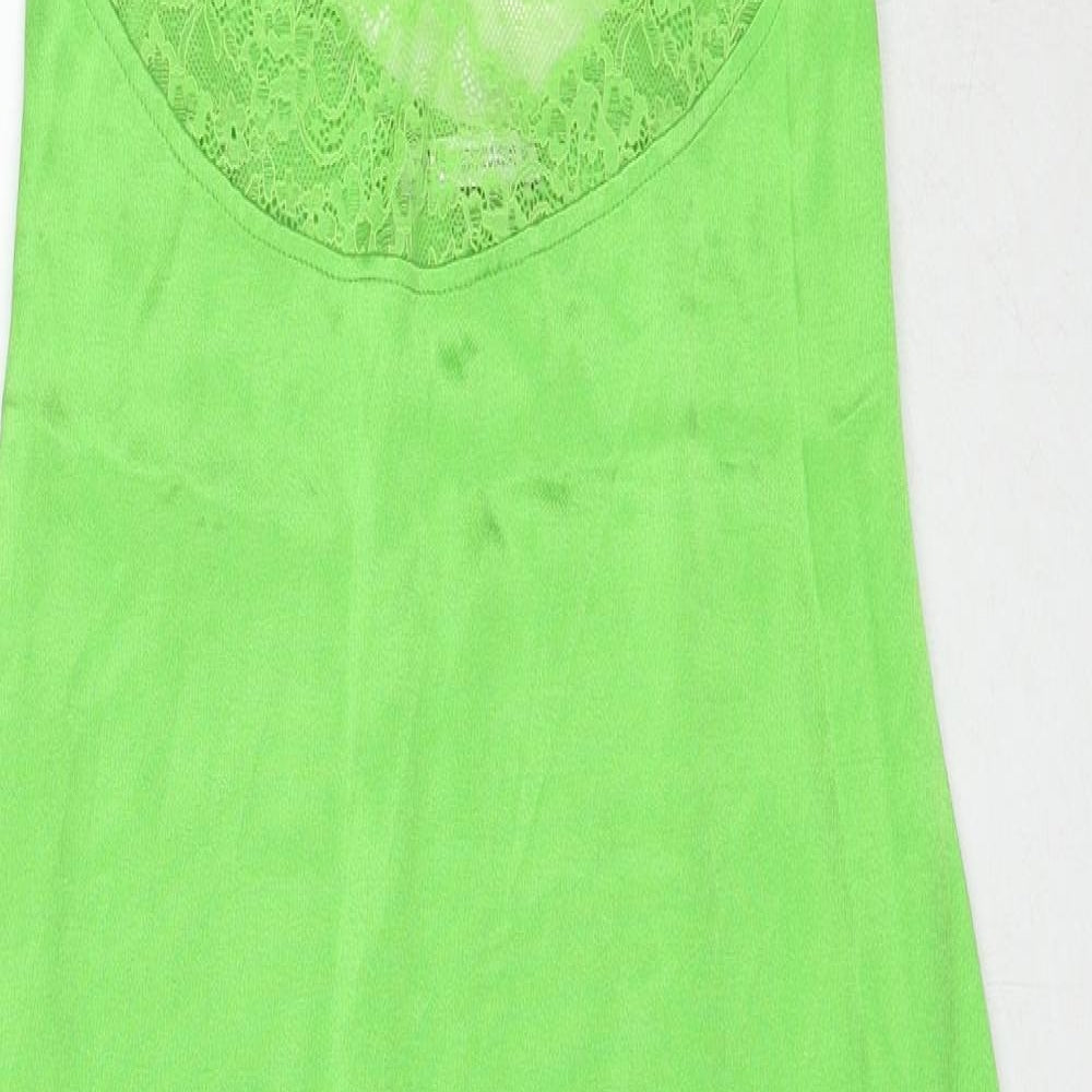 Zara Womens Green Polyester Slip Dress Size S V-Neck Zip