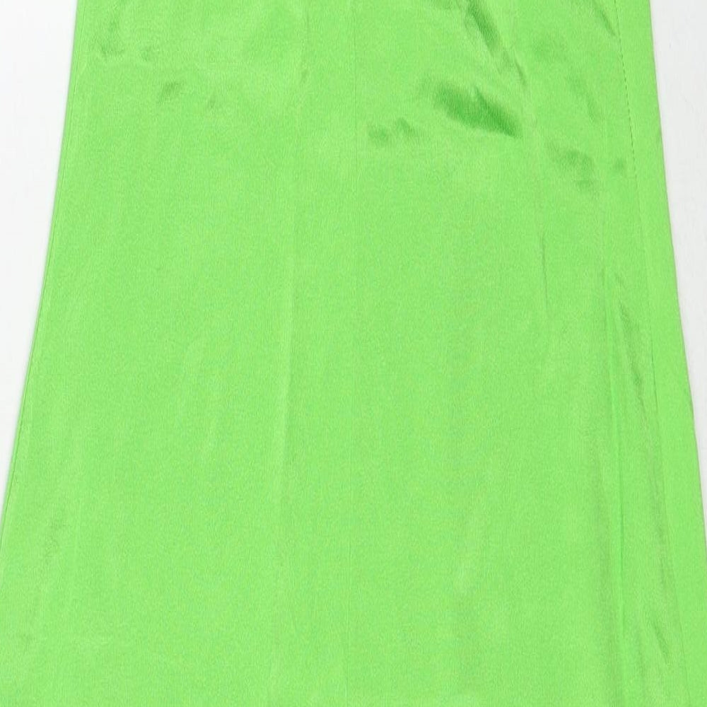 Zara Womens Green Polyester Slip Dress Size S V-Neck Zip