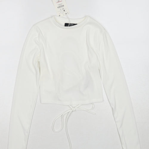 Bershka Womens White Polyester Cropped Blouse Size XS Round Neck - Open Back
