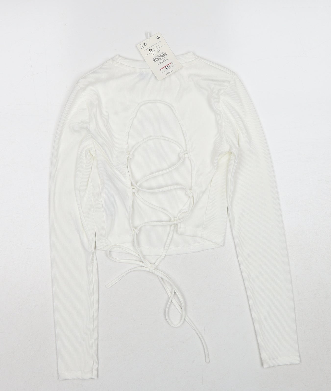 Bershka Womens White Polyester Cropped Blouse Size XS Round Neck - Open Back