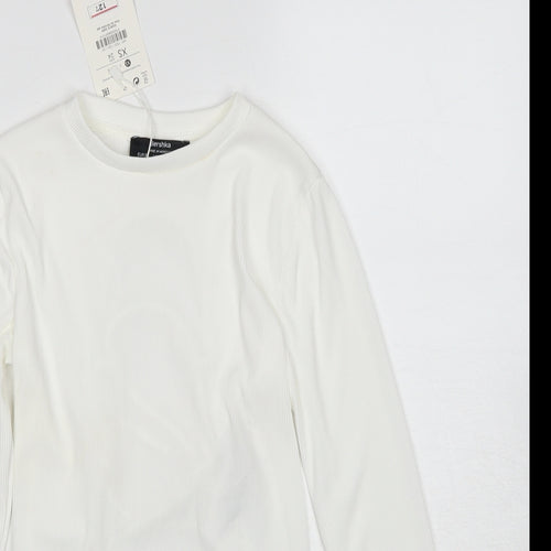 Bershka Womens White Polyester Cropped Blouse Size XS Round Neck - Open Back