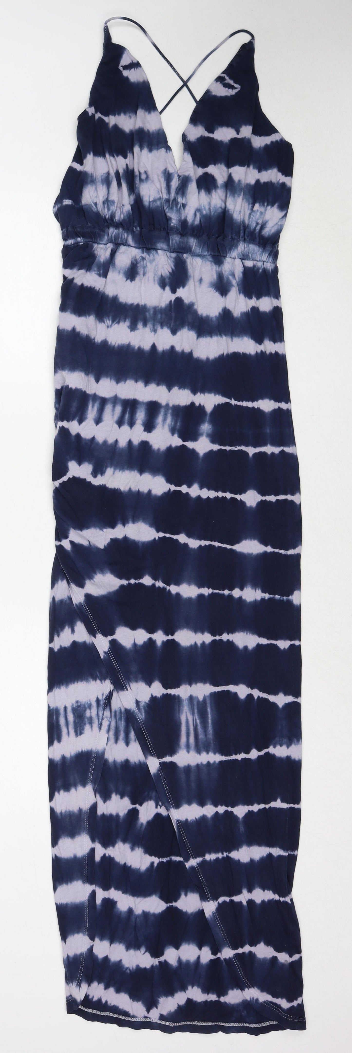 ASOS Womens Blue Tie Dye Cotton Maxi Size 8 V-Neck Tie